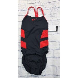 Nike Swimsuit WOMENS SIZE 30 Vex Racerback One Piece Colorblock Black Red Swim